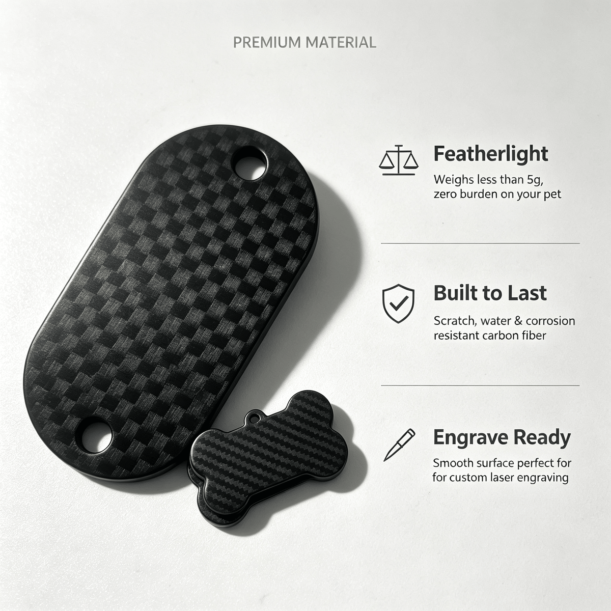 Carbon Fiber Dog Tag - Lightweight Engravable Pet ID Tag - Carbonpawtag