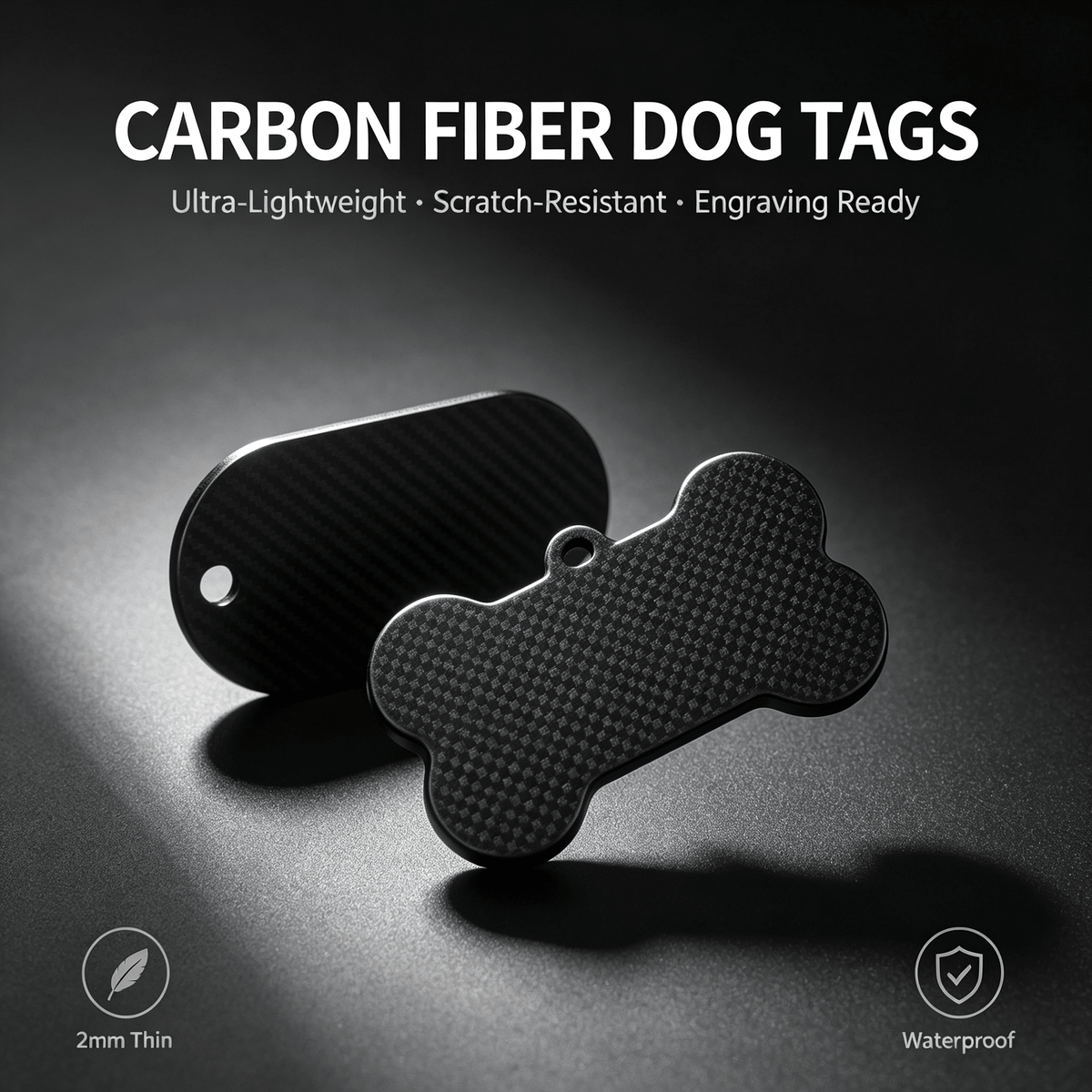 Carbon Fiber Dog Tag - Lightweight Engravable Pet ID Tag - Carbonpawtag